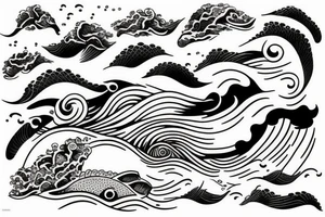Wave on the ocean made of fish tattoo idea