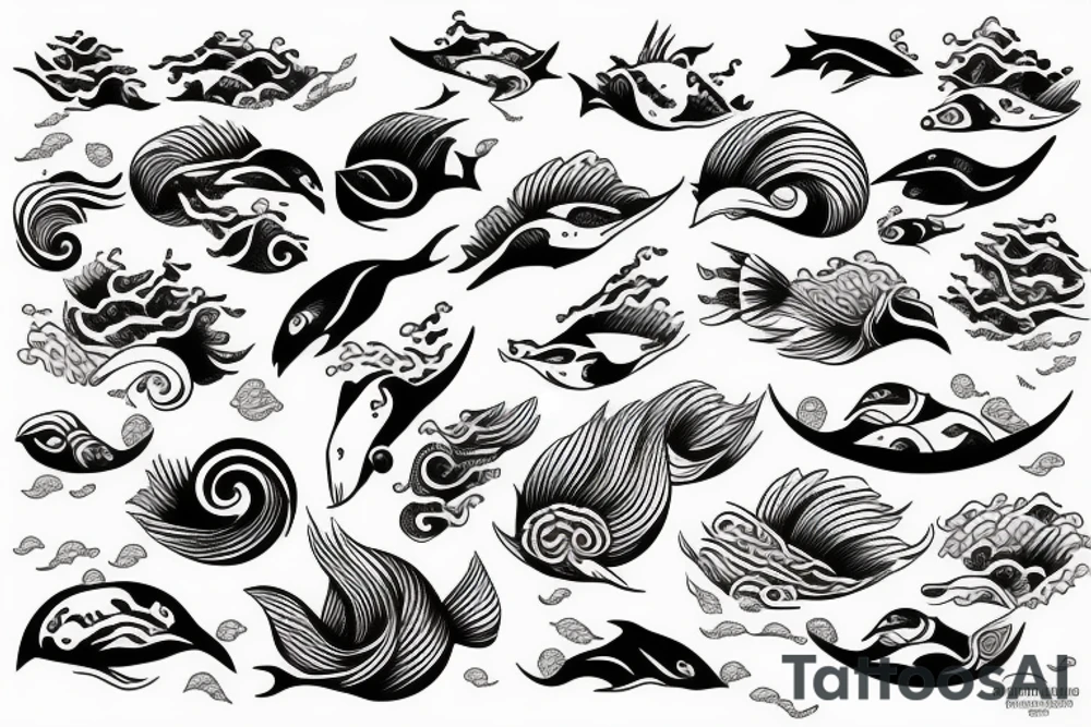 Wave on the ocean made of fish tattoo idea