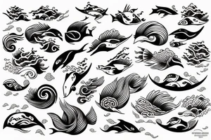 Wave on the ocean made of fish tattoo idea