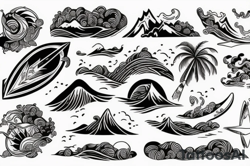 Surf-inspired tattoo embracing the beauty of nature for an outgoing individual. tattoo idea
