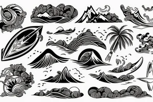 Surf-inspired tattoo embracing the beauty of nature for an outgoing individual. tattoo idea