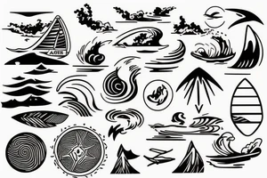Nature and surf-themed design capturing the spirit of an extroverted adventurer. tattoo idea