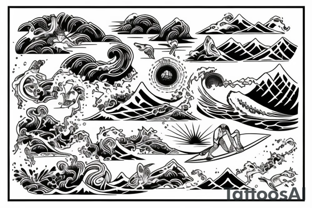 Nature and surf-themed design capturing the spirit of an extroverted adventurer. tattoo idea