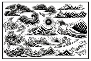 Nature and surf-themed design capturing the spirit of an extroverted adventurer. tattoo idea