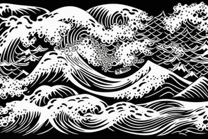 Nature and surf-themed design capturing the spirit of an extroverted adventurer, mixing wave and mountain tattoo idea