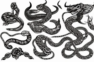 snake wrapped around bull horns with a floral background tattoo idea