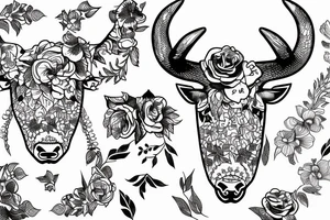 bull horns with a floral background tattoo idea