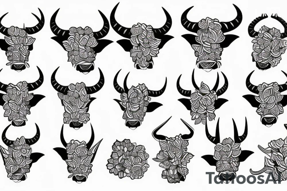 bull horns with a floral background tattoo idea