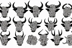 bull horns with a floral background tattoo idea