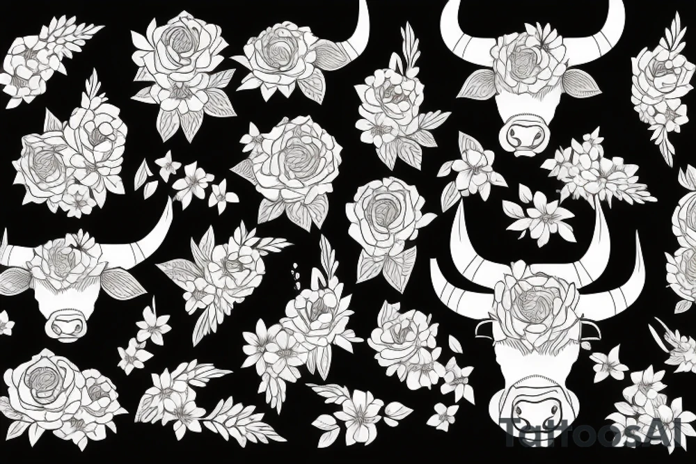 bull horns with a floral background tattoo idea