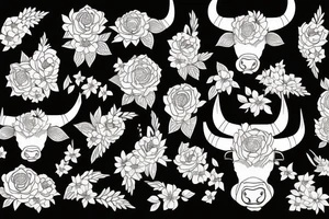 bull horns with a floral background tattoo idea
