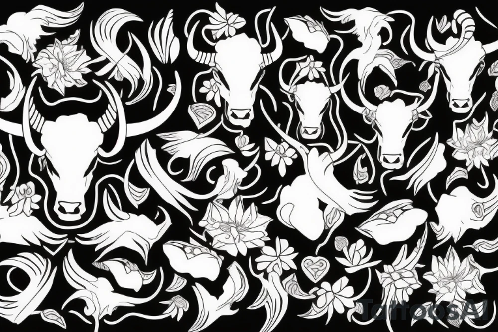 bull horns with a floral background tattoo idea