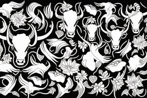 bull horns with a floral background tattoo idea