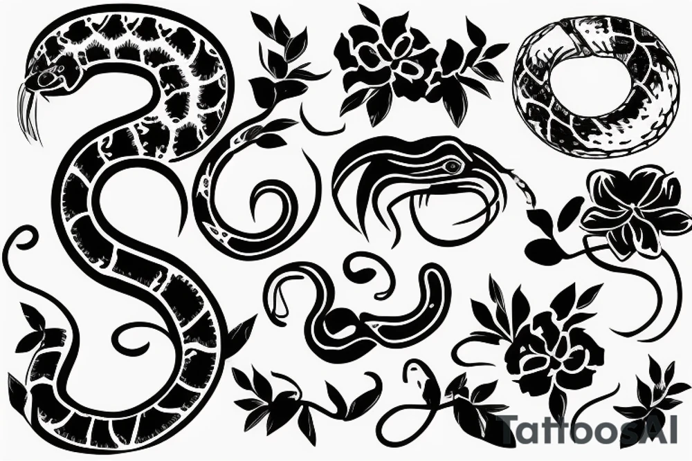 snake and a bull with a floral background tattoo idea
