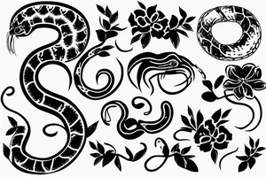 snake and a bull  with a floral background tattoo idea