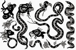 snake and a bull  with a floral background tattoo idea