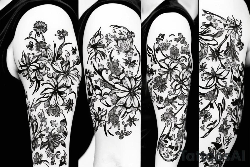 a bull  with a floral background tattoo idea