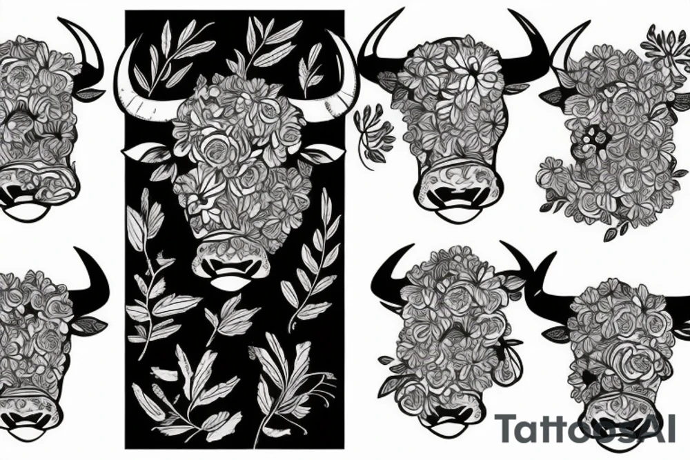 a bull  with a floral background tattoo idea