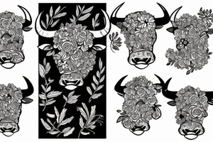 a bull  with a floral background tattoo idea