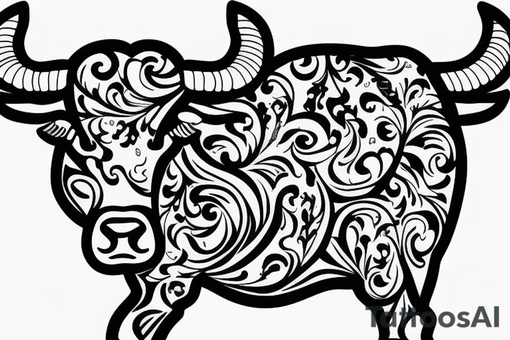 a bull  with a floral background tattoo idea