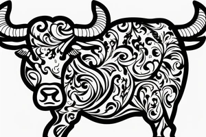 a bull  with a floral background tattoo idea