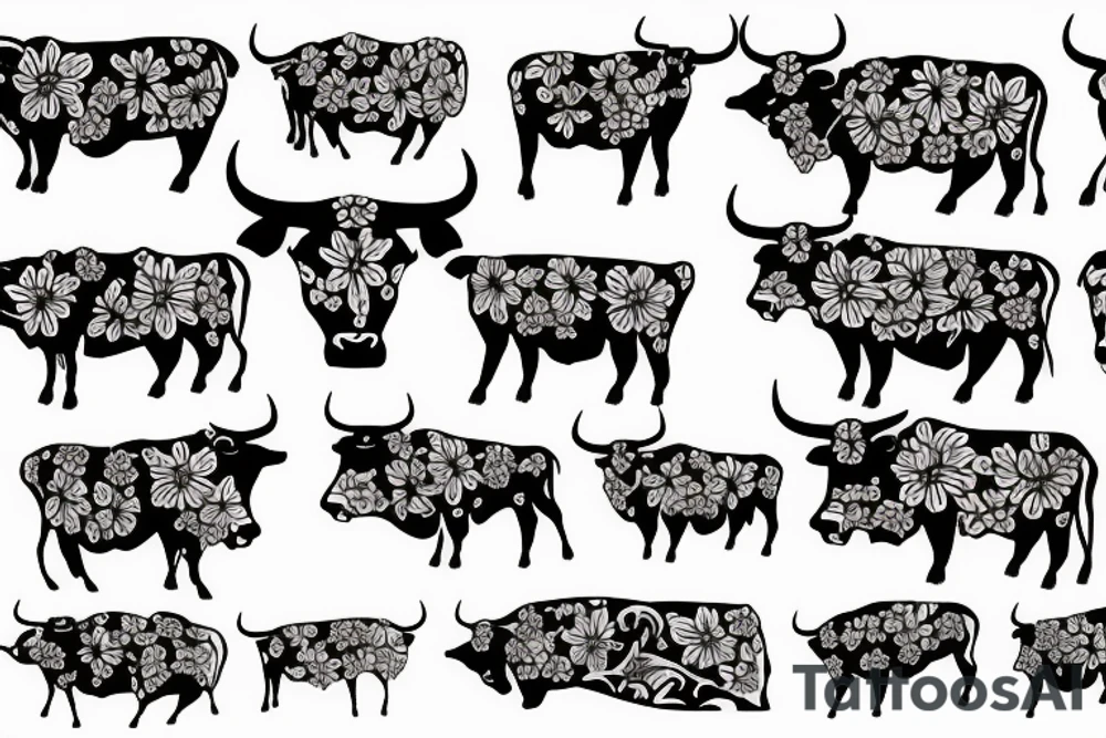 a bull  with a floral background tattoo idea