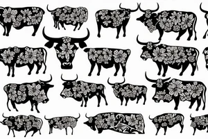 a bull  with a floral background tattoo idea