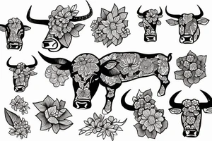 a bull  with flowers tattoo idea