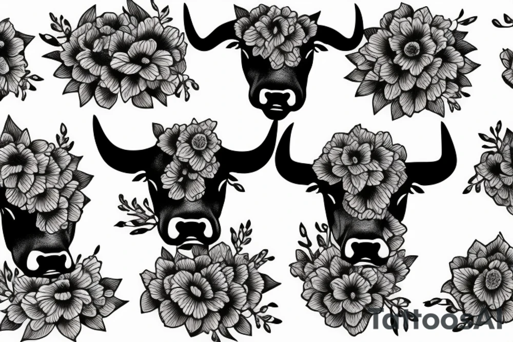 a bull  with flowers tattoo idea