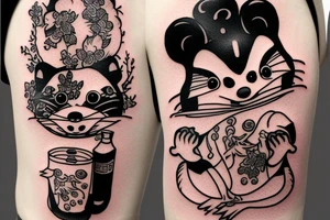 TANUKI DRINKING SOJU FROM SOJU BOTTLE tattoo idea