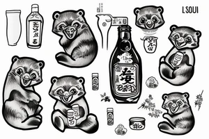 TANUKI DRINKING SOJU FROM SOJU BOTTLE tattoo idea