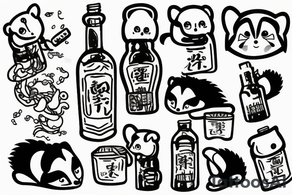 TANUKI DRINKING SOJU BOTTLE tattoo idea