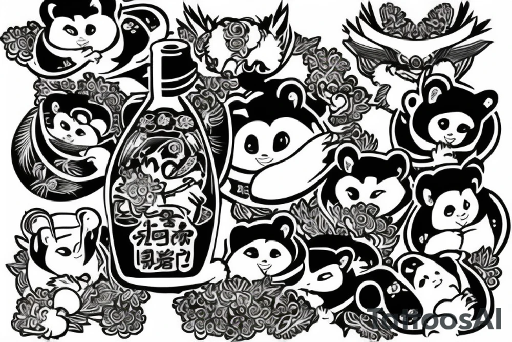 TANUKI DRINKING SOJU BOTTLE tattoo idea