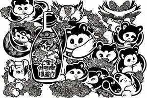 TANUKI DRINKING SOJU BOTTLE tattoo idea