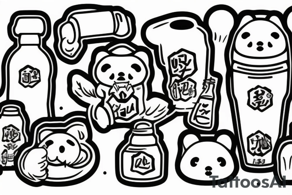 TANUKI DRINKING SOJU BOTTLE tattoo idea