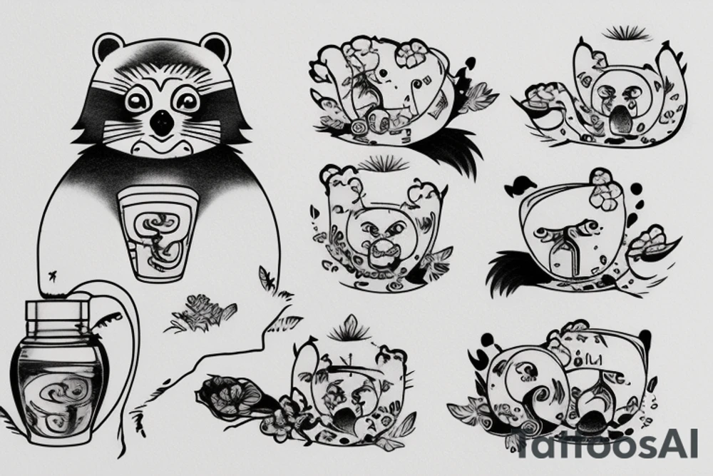 TANUKI DRINKING SOJU BOTTLE tattoo idea