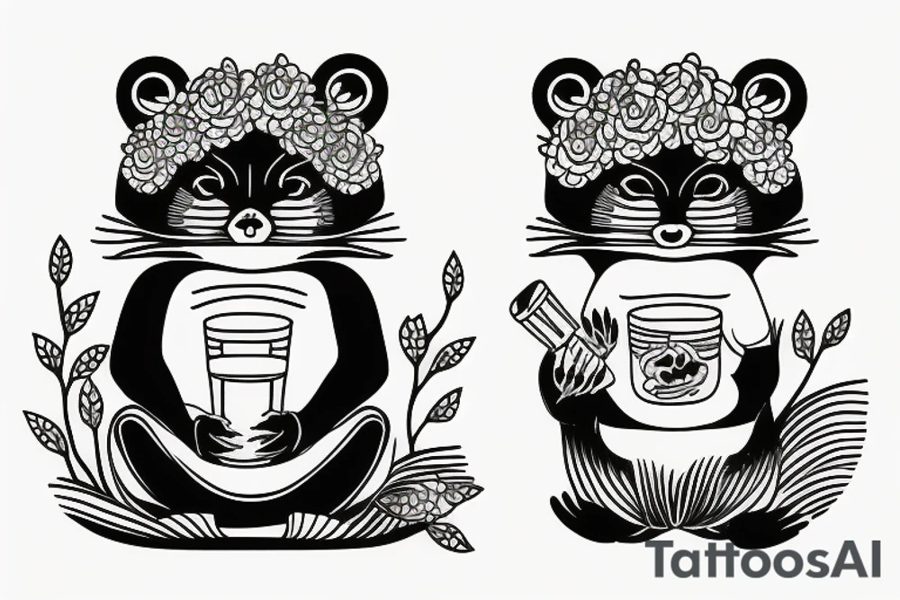TANUKI SITTING DRINKING SOJU BOTTLE tattoo idea