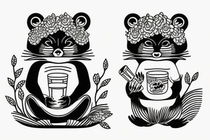 TANUKI SITTING DRINKING SOJU BOTTLE tattoo idea