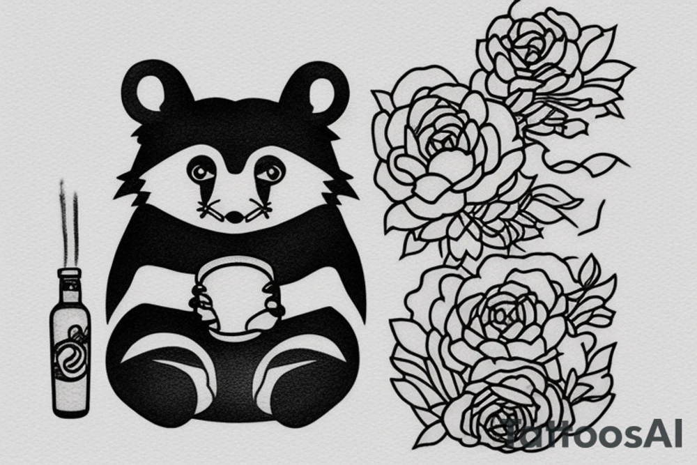 TANUKI SITTING DRINKING SOJU BOTTLE tattoo idea