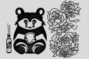 TANUKI SITTING DRINKING SOJU BOTTLE tattoo idea