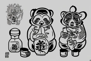 TANUKI SITTING DRINKING SOJU BOTTLE tattoo idea