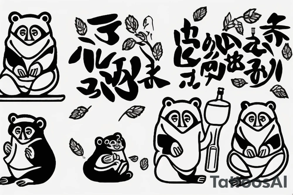 TANUKI SITTING DRINKING SOJU BOTTLE tattoo idea