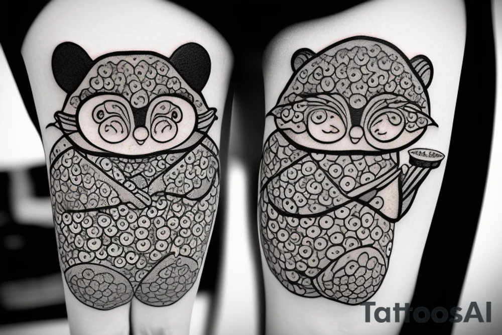 TANUKI SITTING DRINKING SOJU BOTTLE tattoo idea