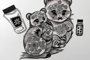 TANUKI SITTING DRINKING SOJU BOTTLE tattoo idea