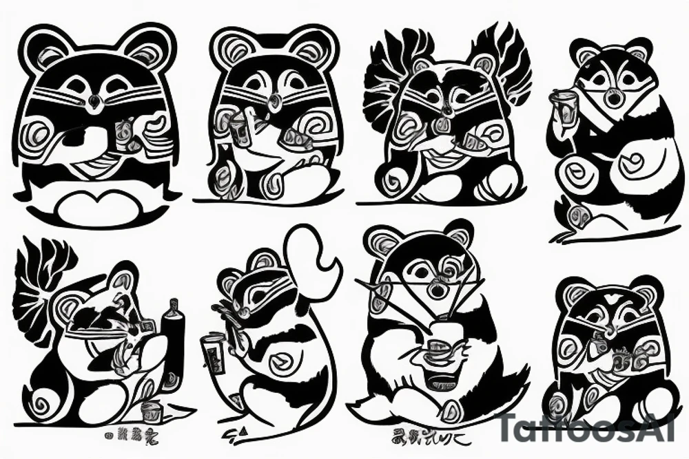 TANUKI SITTING DRINKING SOJU BOTTLE tattoo idea