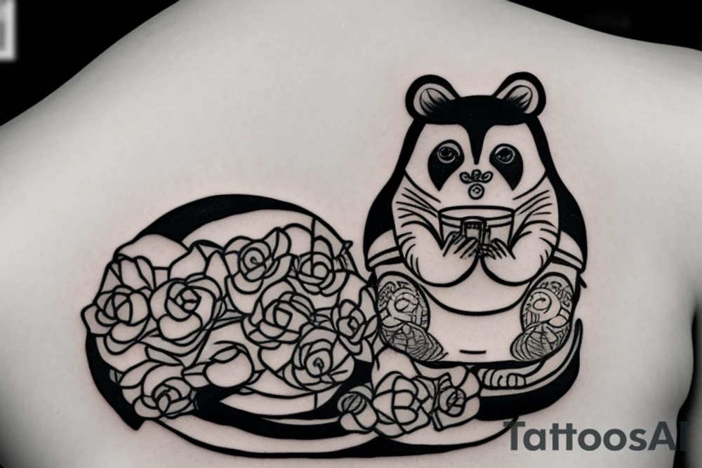 TANUKI SITTING DRINKING SOJU BOTTLE tattoo idea