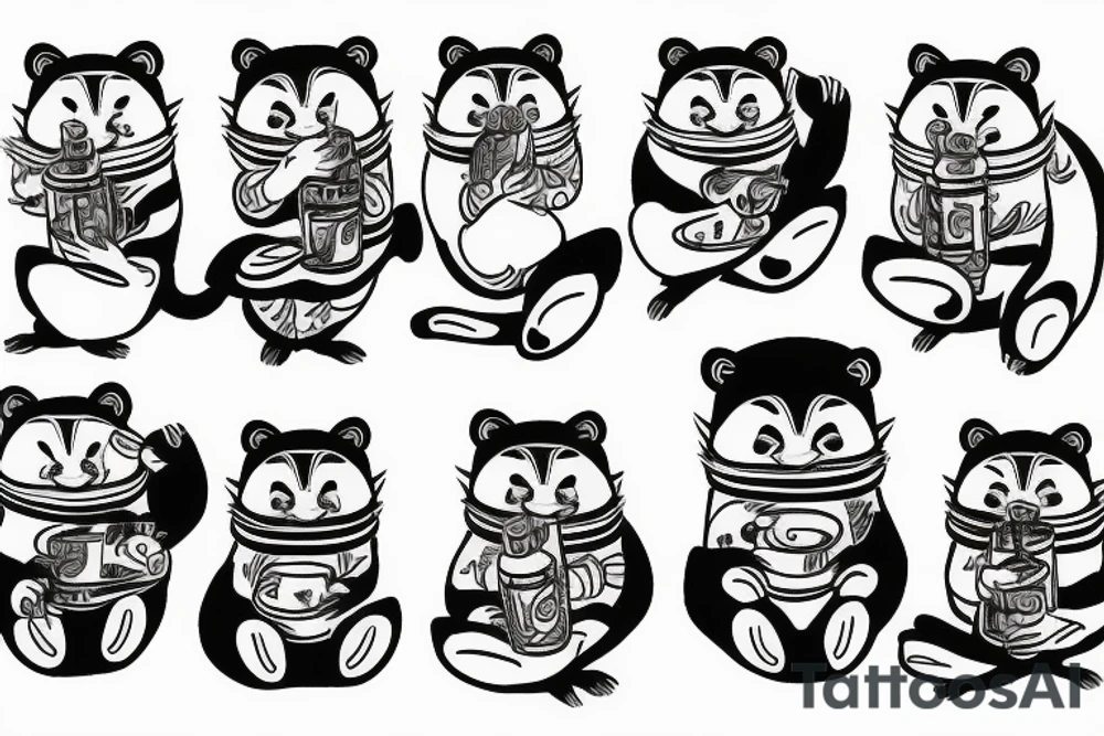 TANUKI SITTING DRINKING SOJU BOTTLE tattoo idea