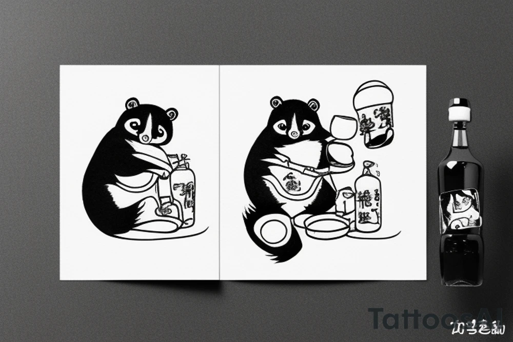TANUKI SITTING DRINKING SOJU BOTTLE tattoo idea
