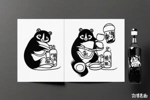 TANUKI SITTING DRINKING SOJU BOTTLE tattoo idea