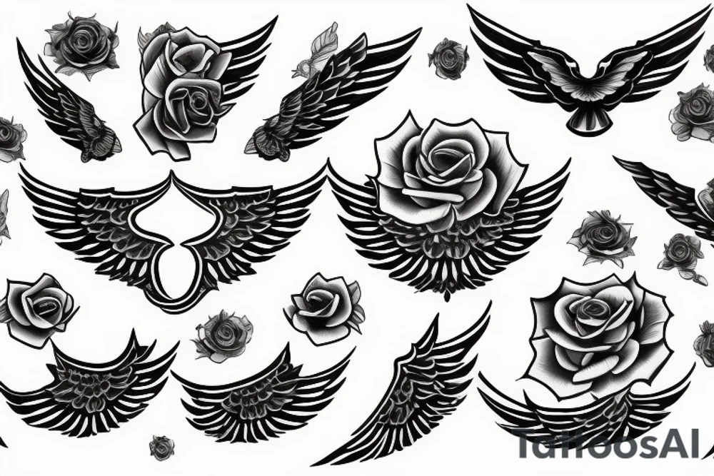 angel wings roses and the name Tiffany tattoo idea